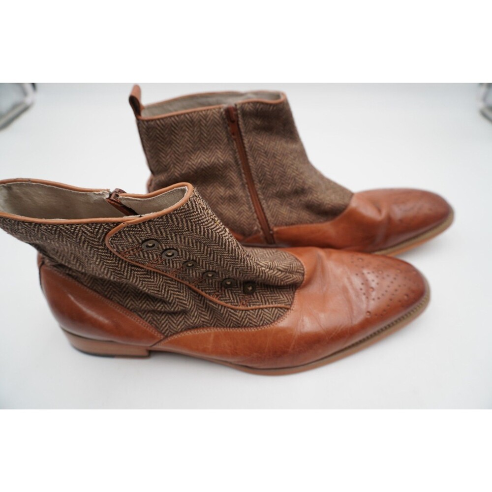 Giovanni "Edison" Men’s Cognac Leather & Tweed Brogue Ankle Boot Wingtip Spat 12 - Picture 3 of 7